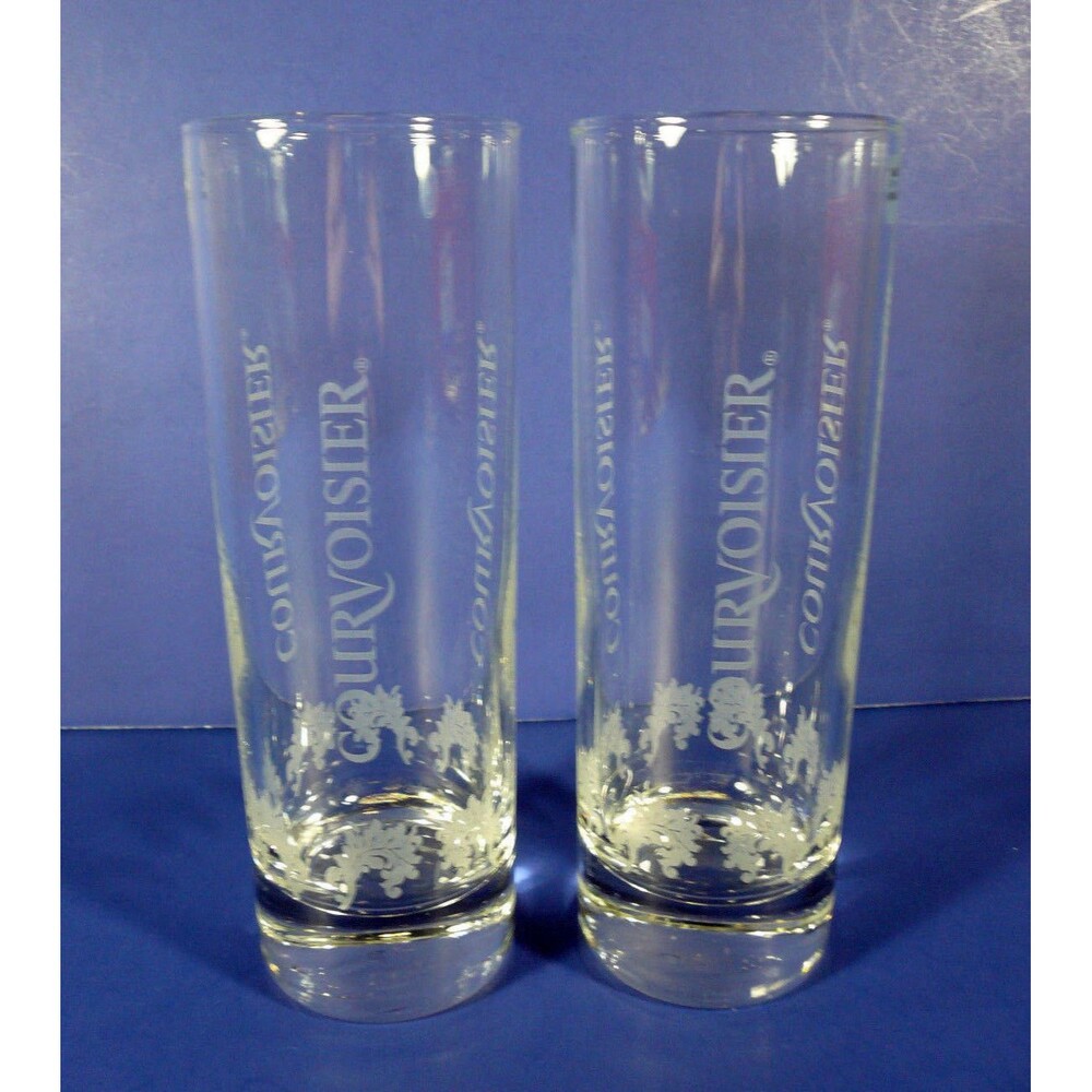 2 New Courvoisier Cognac Shot Glasses 6" Tall Shooter Glasses Etched - France